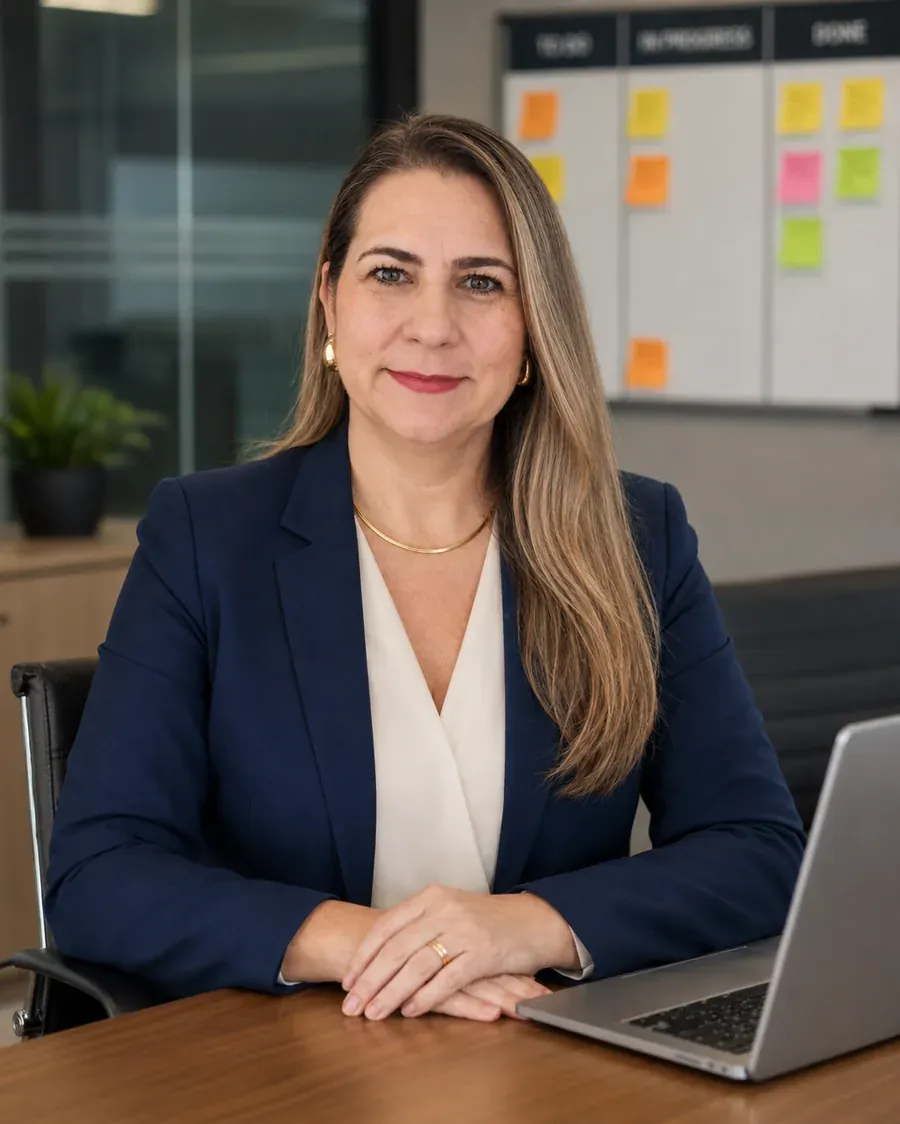 Karla Petrelli em seu ambiente de trabalho