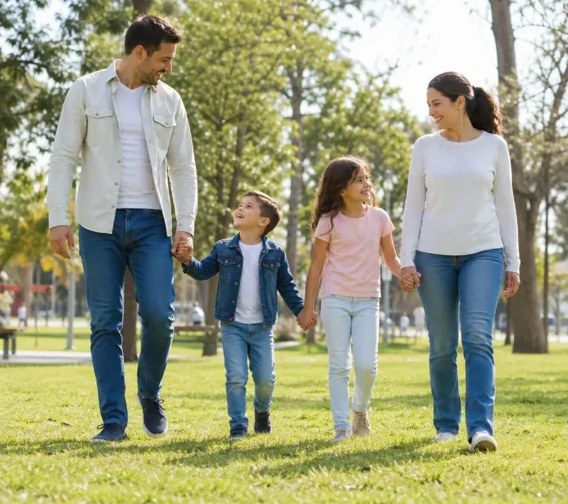 Família caminhando junta no parque